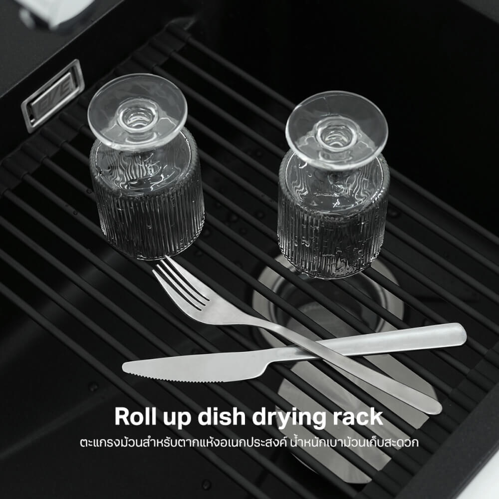 ซิงค์ล้างจานแกรนิตม่ายน้ำตก 1 หลุม หินแกรนิตสังเคราะห์ EVE รุ่น ROMA 750/480 BLACK ขนาด 75 ซม. สีดำ